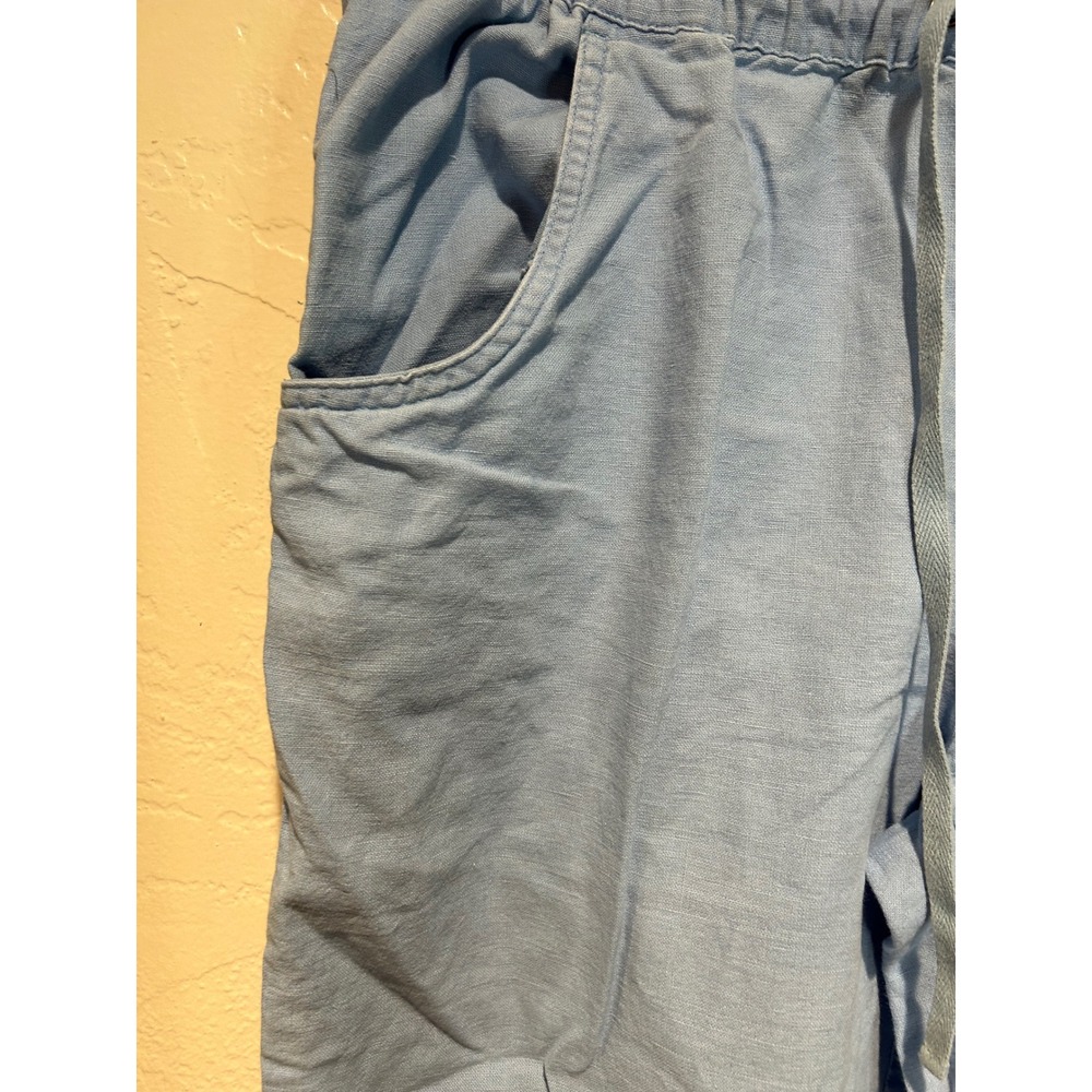 Christopher & Banks Womens Large Blue Linen Blend Drawstring Capri Pants Button - Picture 3 of 7